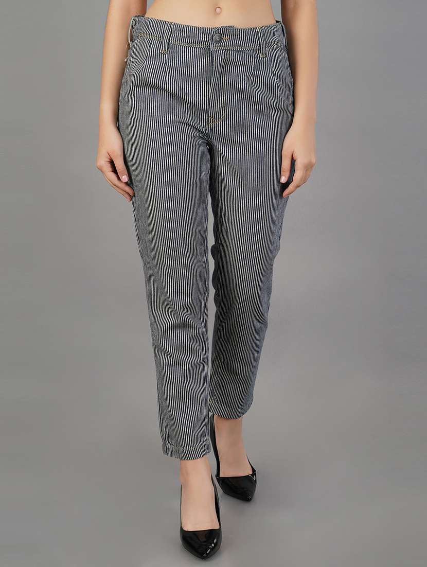 white & black striped pleated trouser