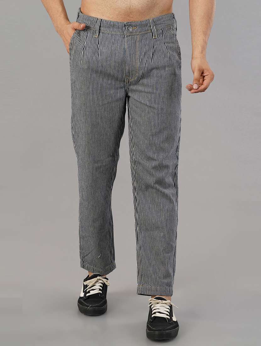 black & white striped printed casual trouser - 21145207 -  Zoom Image - 0