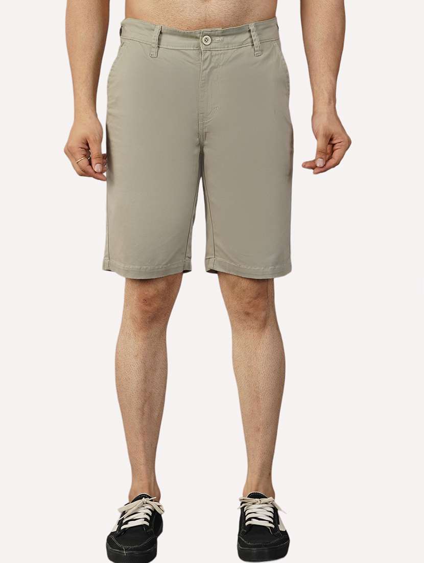 men beige solids shorts