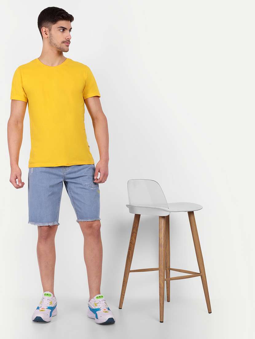 light blue printed denim shorts - 21145241 - Standard Image - 3