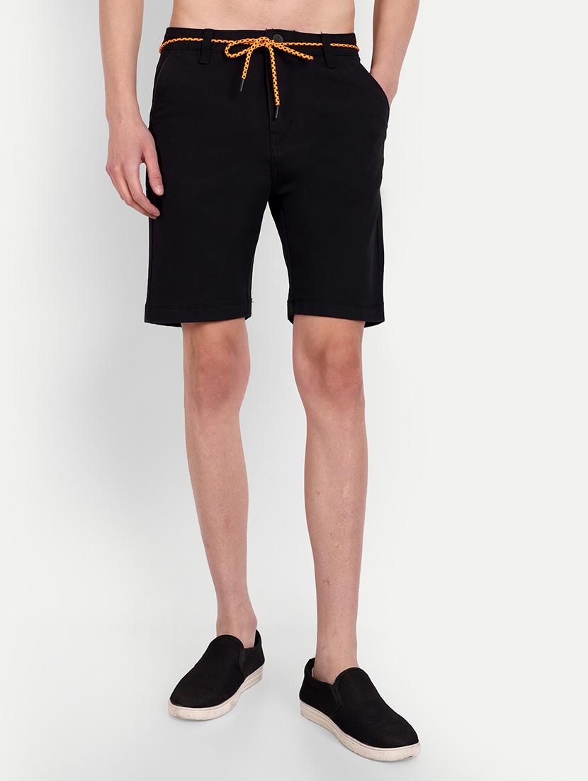 solid black denim shorts