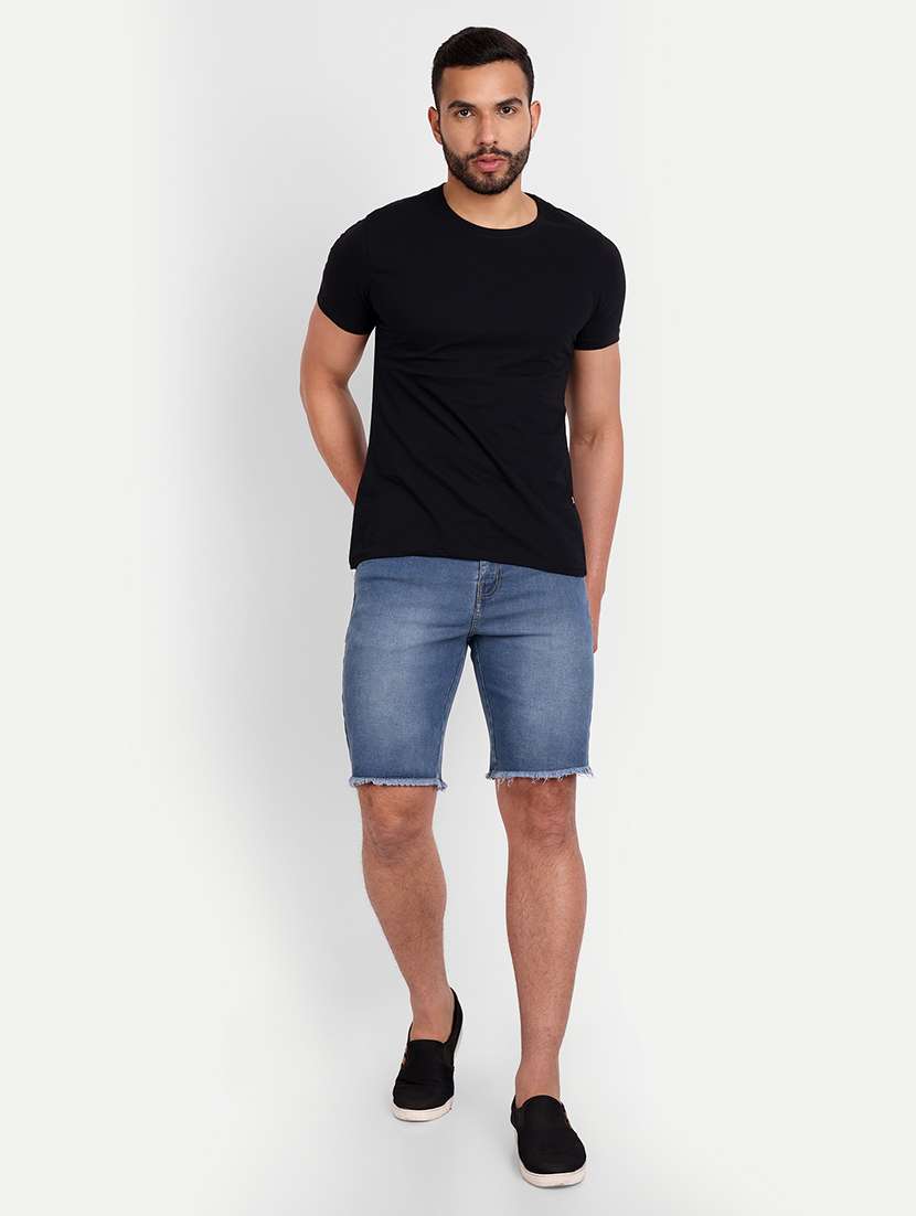 solid blue denim shorts - 21145252 - Standard Image - 3