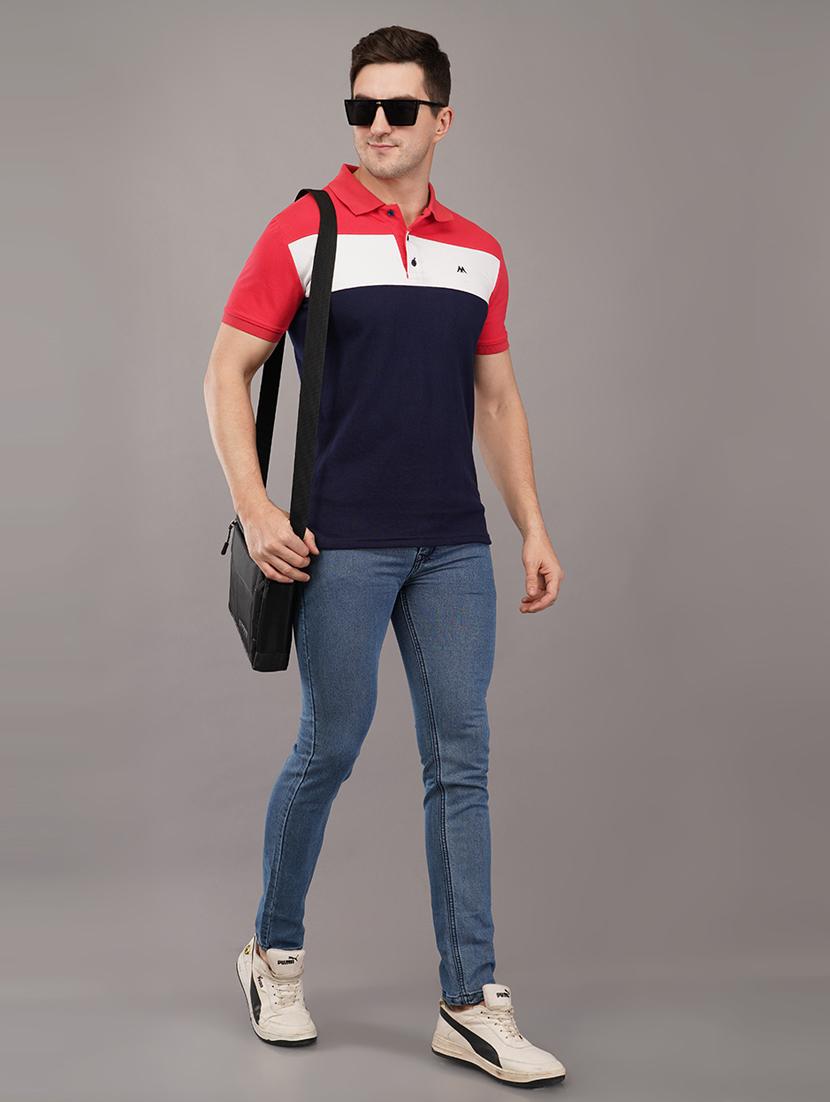 navy blue colourblocked polo t-shirt - 21145266 - Standard Image - 3