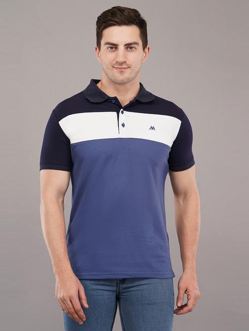blue colourblocked polo t-shirt - 21145269 -  Standard Image - 0