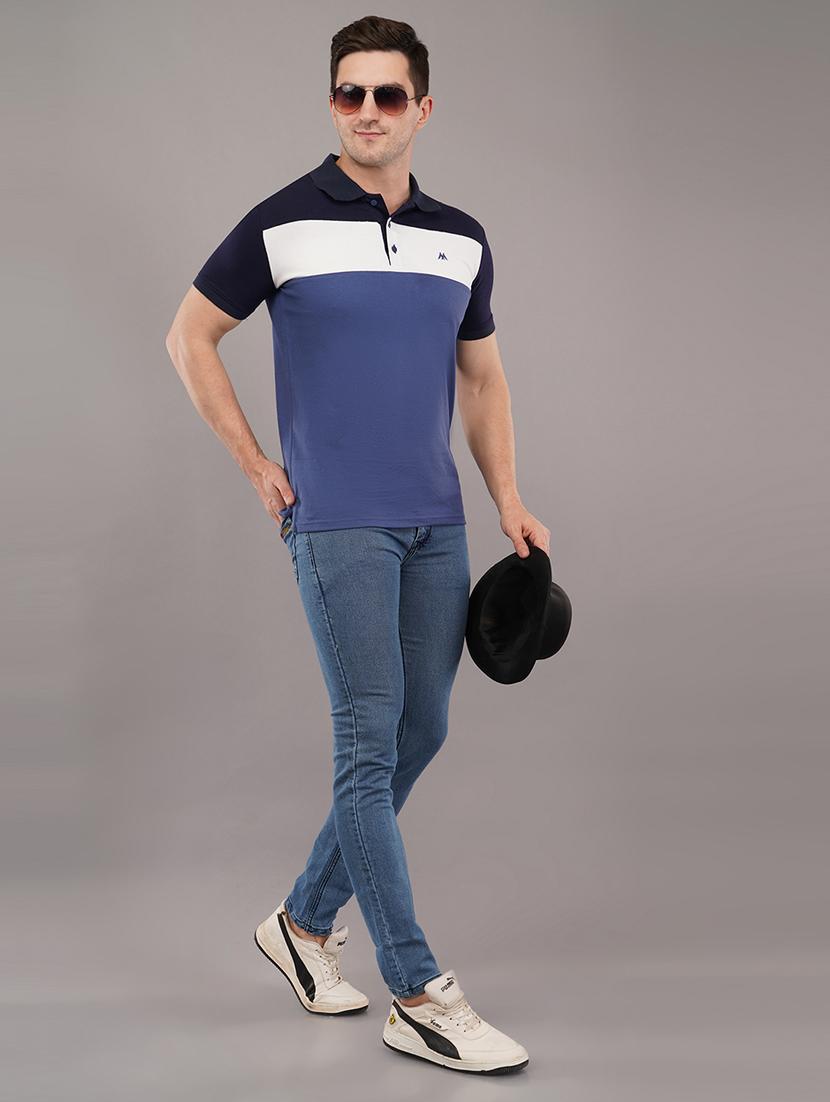 blue colourblocked polo t-shirt - 21145269 - Standard Image - 3