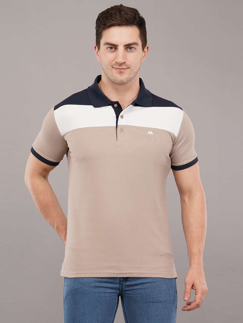 nude brown front taped detailed polo t-shirt