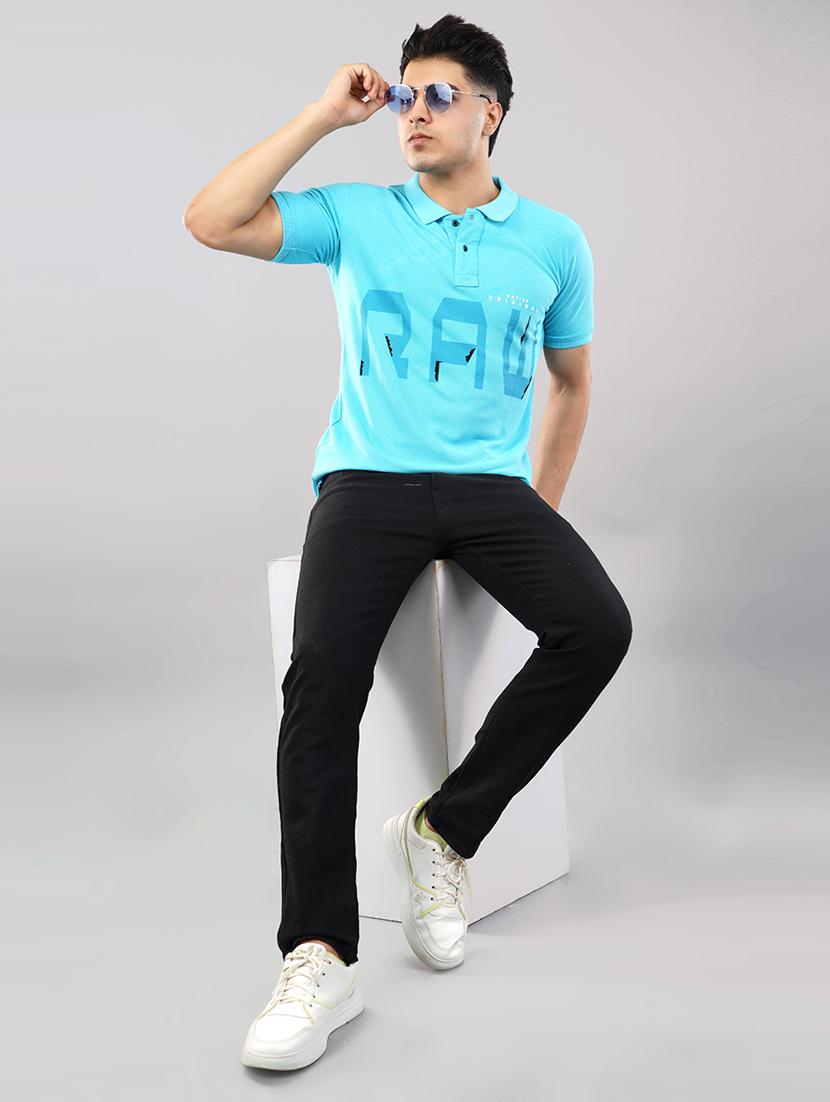 turquoise blue front printed polo t-shirt - 21145278 - Standard Image - 3