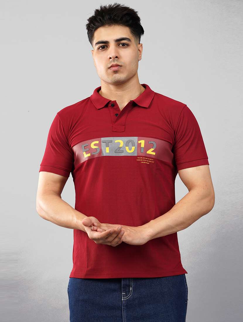 men chest print polo neck t-shirt - 21145286 - Zoom Image - 0