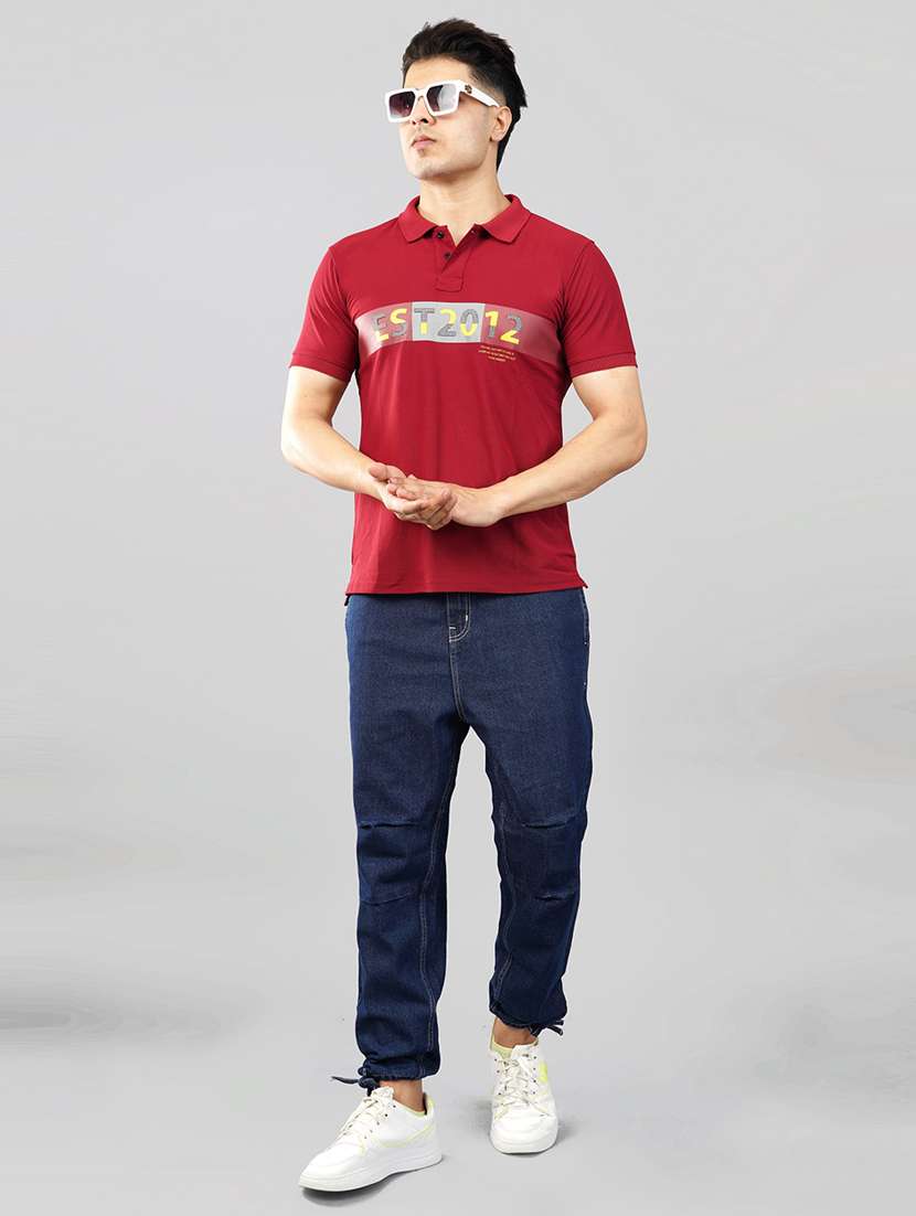 men chest print polo neck t-shirt - 21145286 - Standard Image - 3