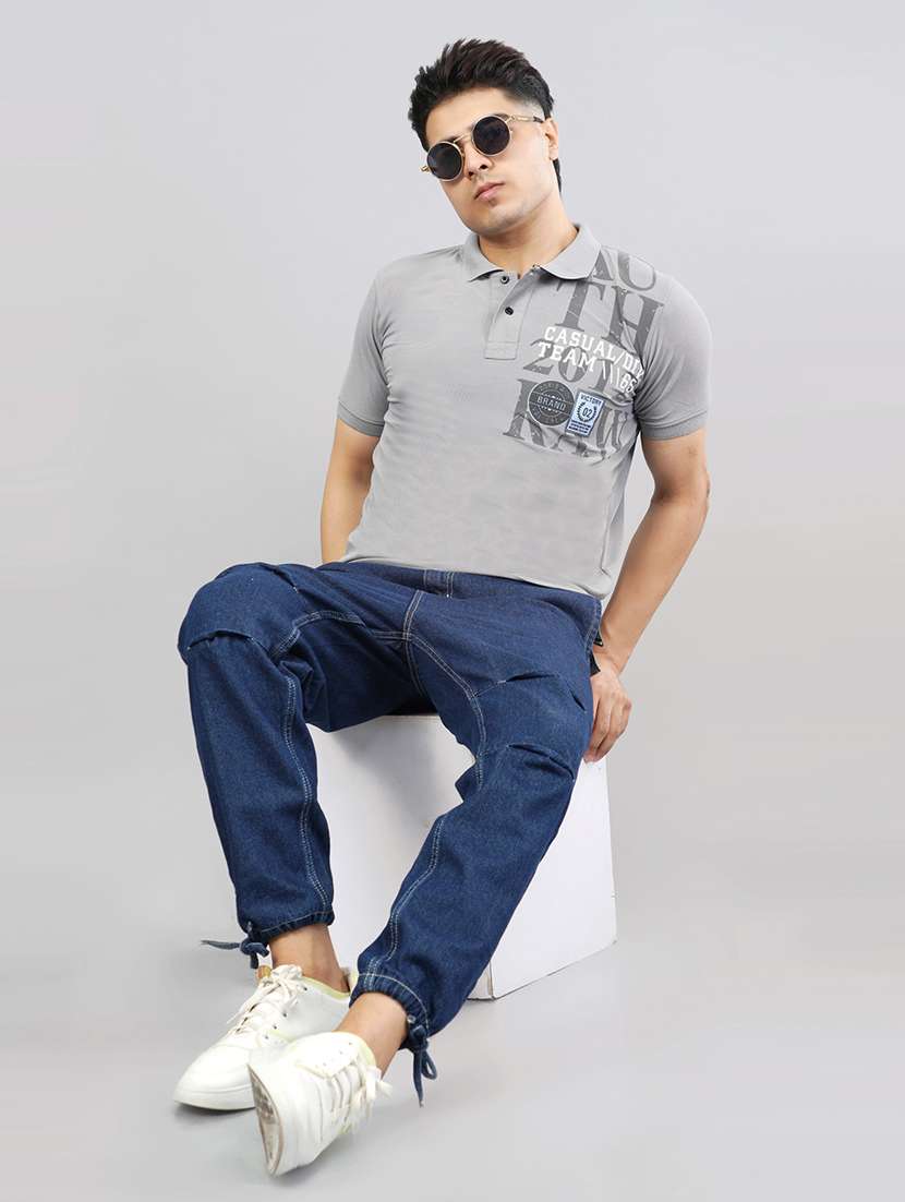grey placement printed polo t-shirt - 21145288 - Standard Image - 3