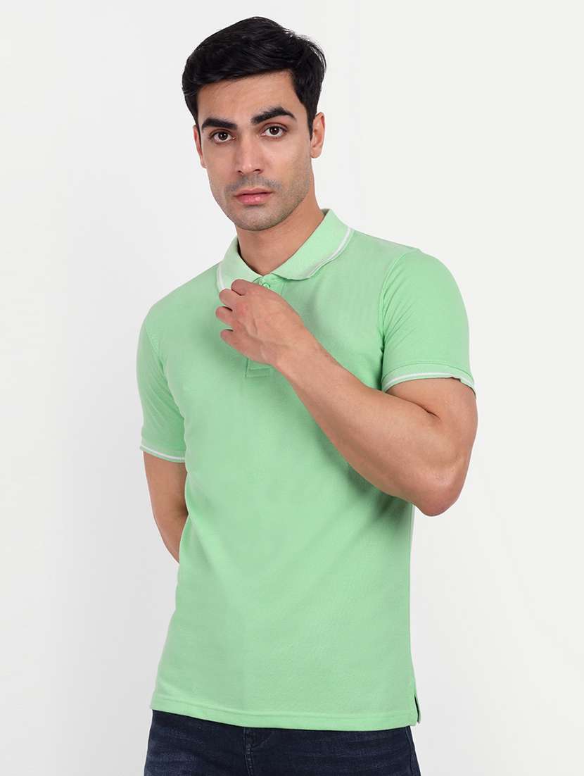 solid green cotton blend polo t-shirt - 21145293 -  Zoom Image - 0