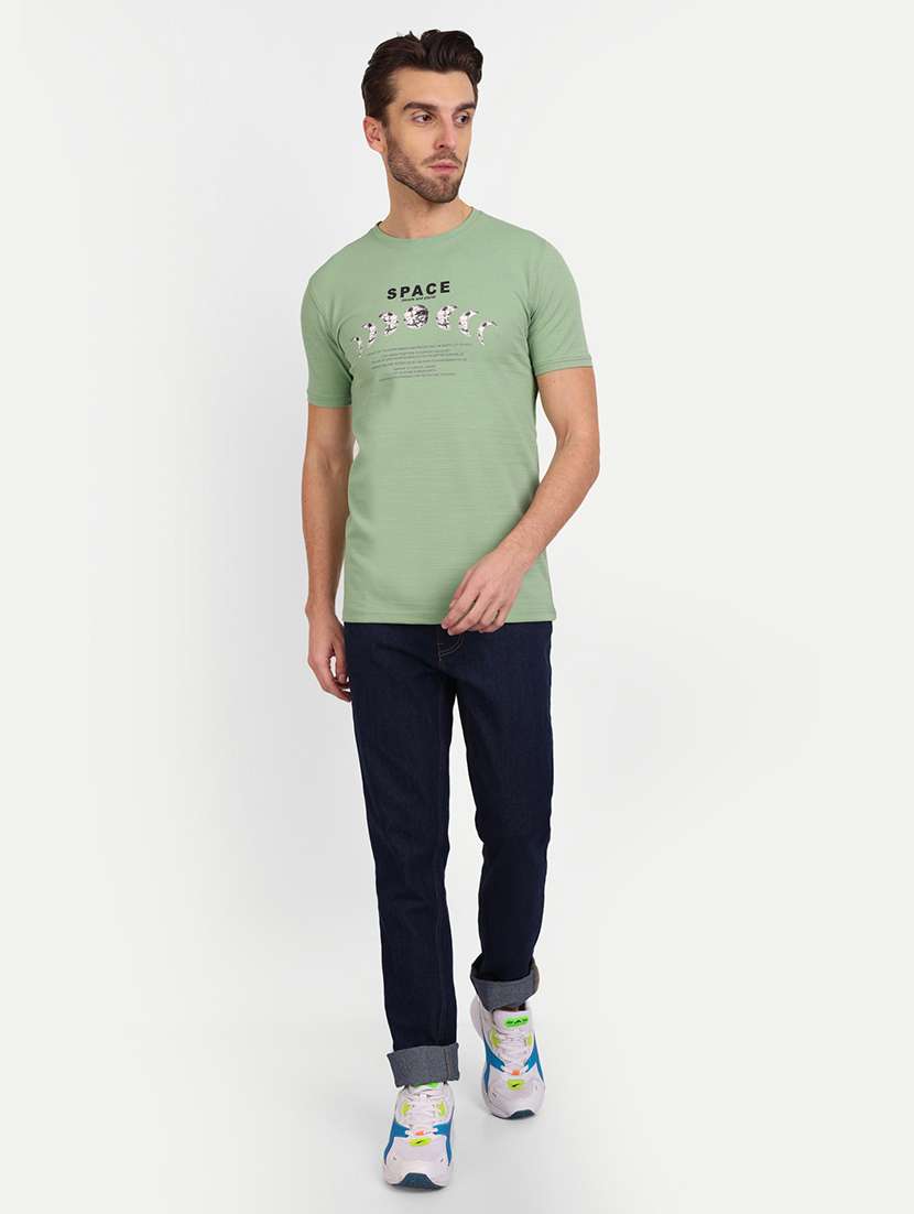 green chest printed casual t-shirt - 21145297 - Standard Image - 3