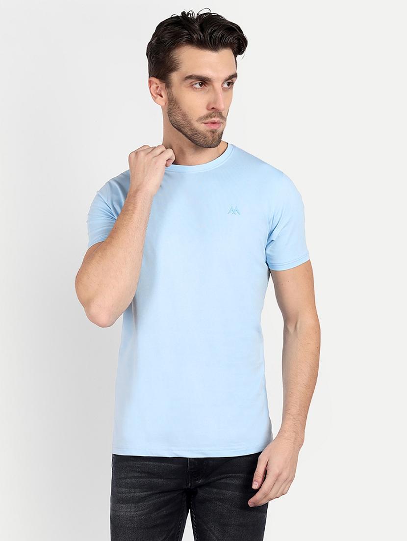 solid turquoise cotton blend t-shirt