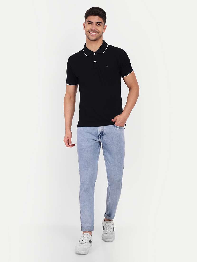 solid light blue cotton blend jeans - 21145352 - Standard Image - 3