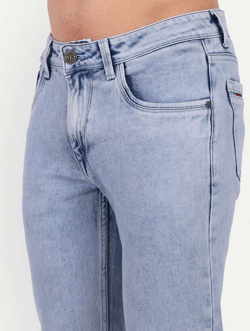 solid light blue cotton blend jeans - 21145352 - Standard Image - 5