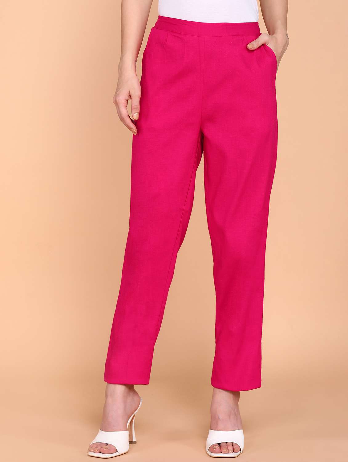solid pink flat front trouser