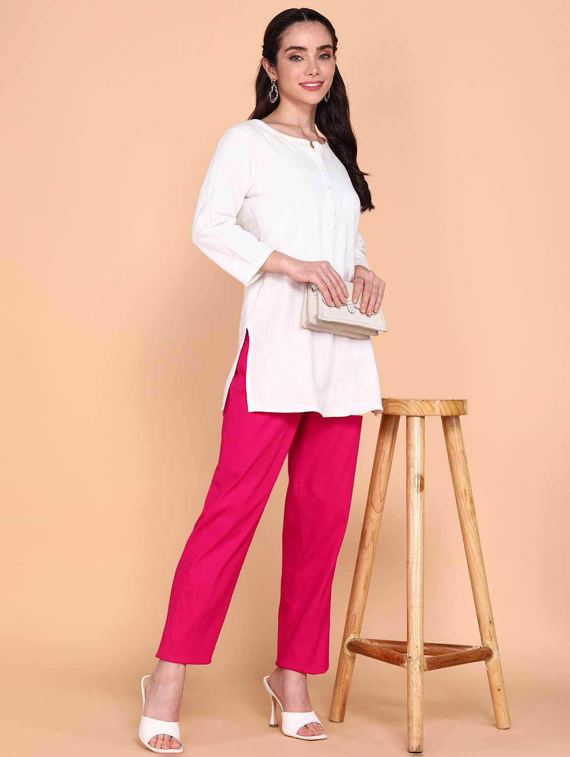 solid pink flat front trouser - 21145355 - Standard Image - 3