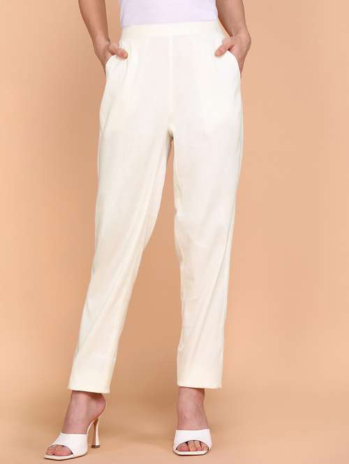 solid white flat front trouser - 21145356 - Standard Image - 0