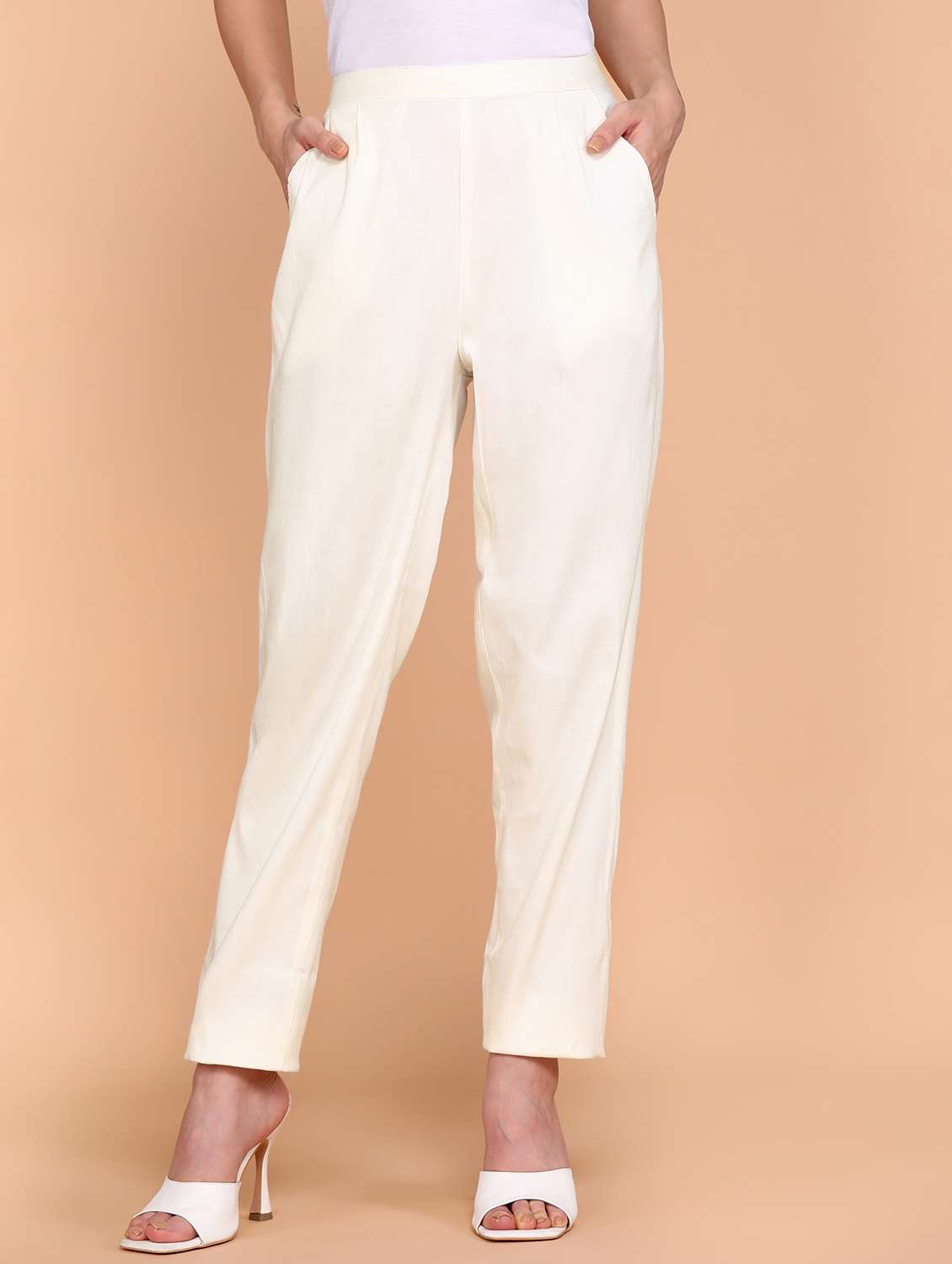 solid white flat front trouser - 21145356 - Zoom Image - 0