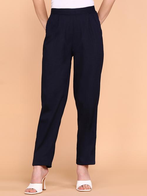 solid navy blue flat front trouser - 21145357 -  Standard Image - 0