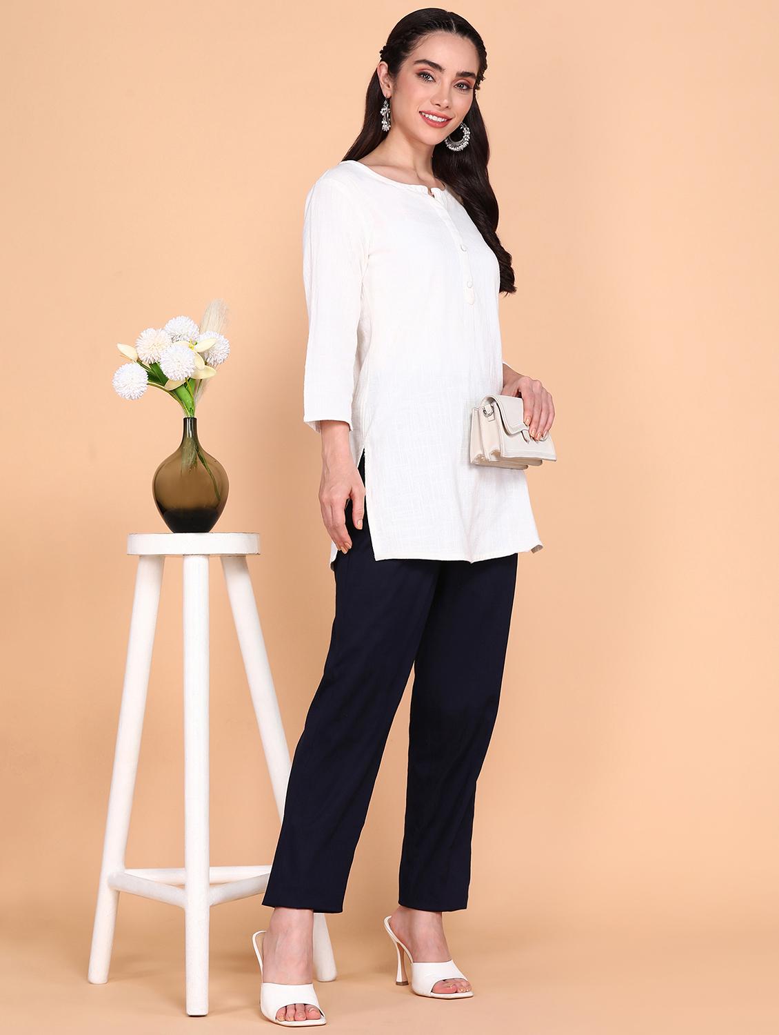 solid navy blue flat front trouser - 21145357 - Standard Image - 3