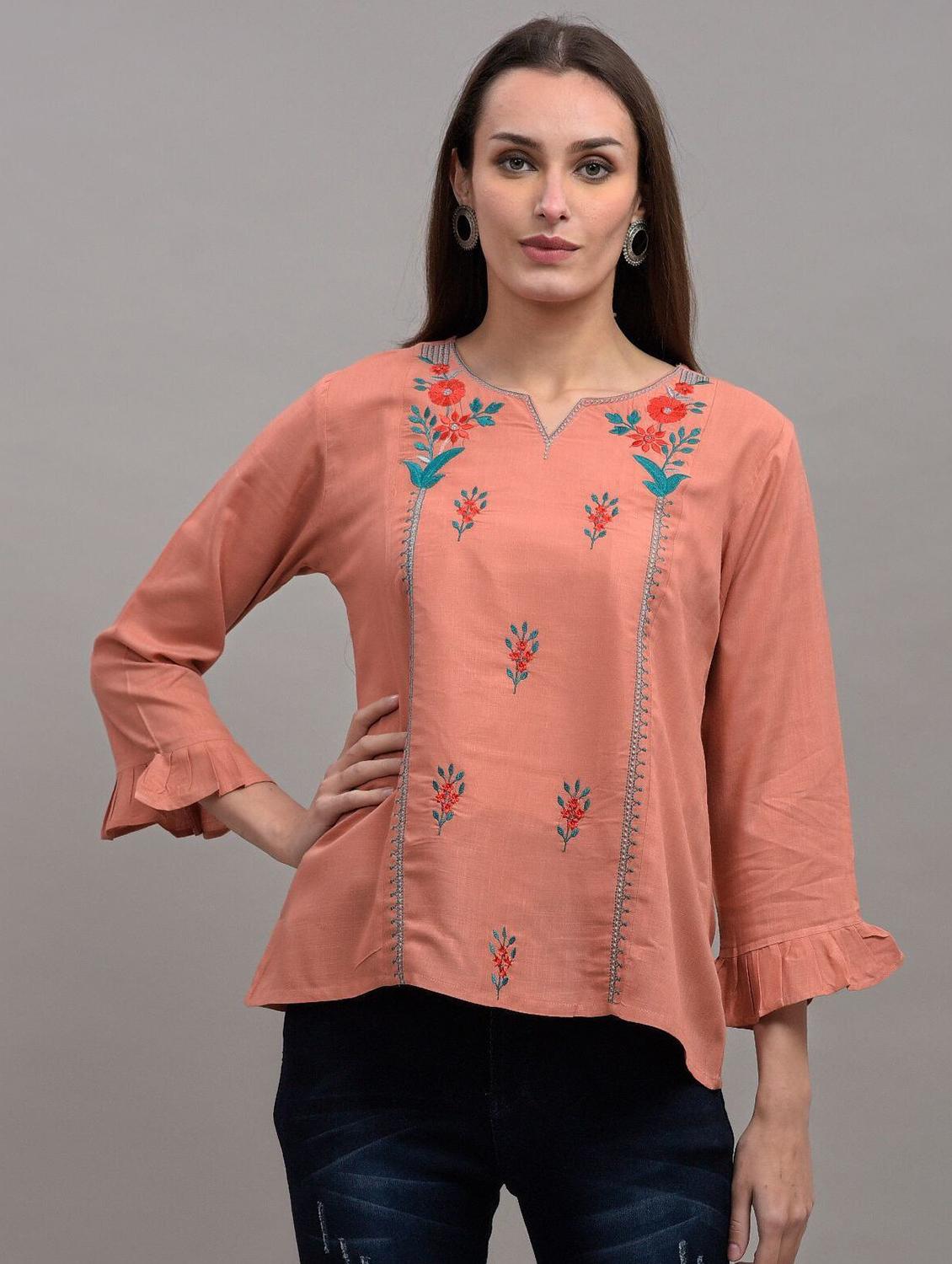 orange embroidered detailed regular top - 21145367 - Zoom Image - 0