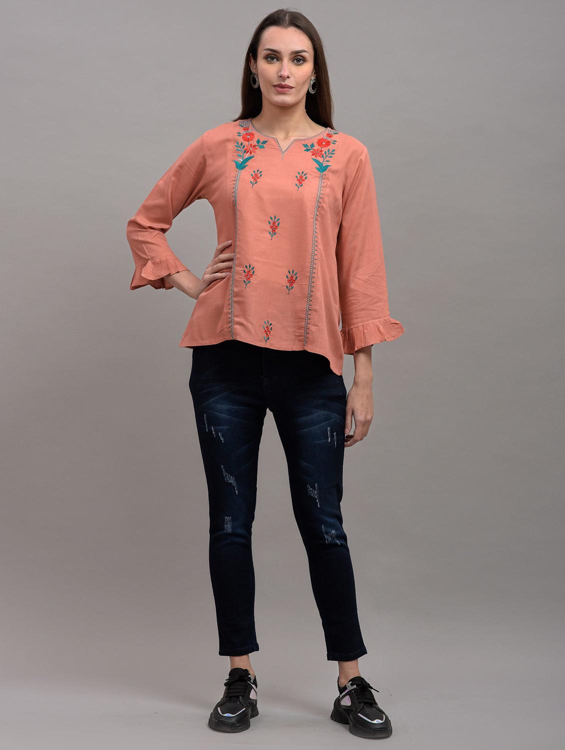 orange embroidered detailed regular top - 21145367 - Standard Image - 3