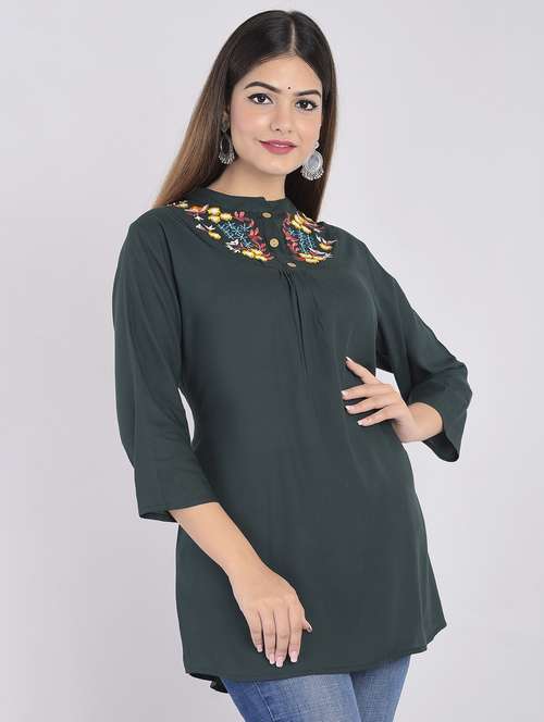 green embroidered detailed regular tunic - 21145381 -  Standard Image - 0