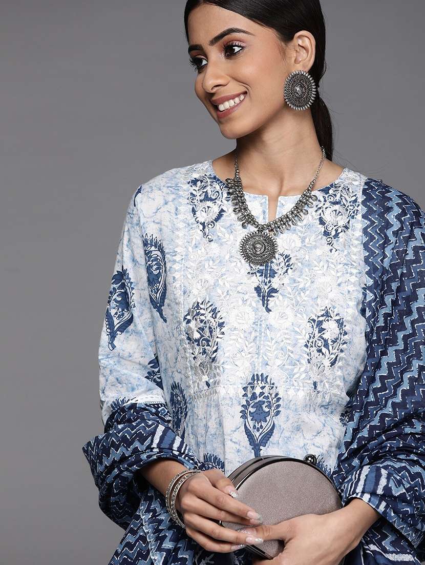 women block print suit set with dupatta - 21145386 - Standard Image - 3
