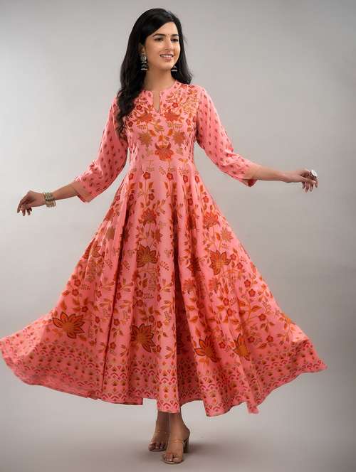 women floral print mandrain neck anarkali kurta - 21145401 -  Standard Image - 0