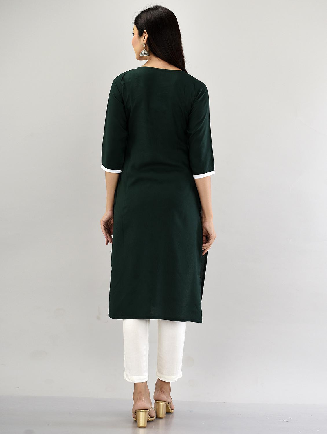 green embroidered straight kurta - 21145404 - Standard Image - 3