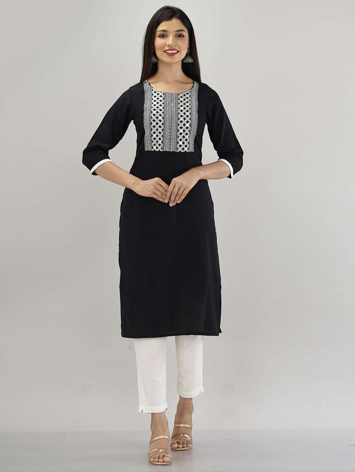 women neck embroidered straight kurta