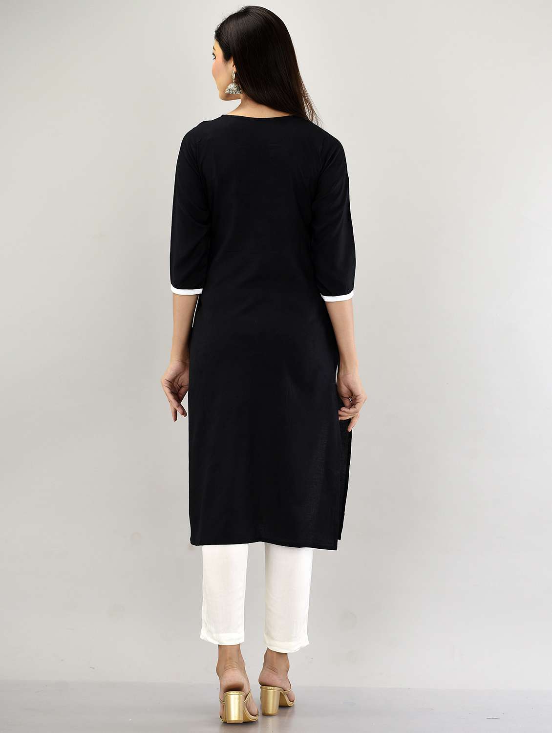 women neck embroidered straight kurta - 21145405 - Standard Image - 3