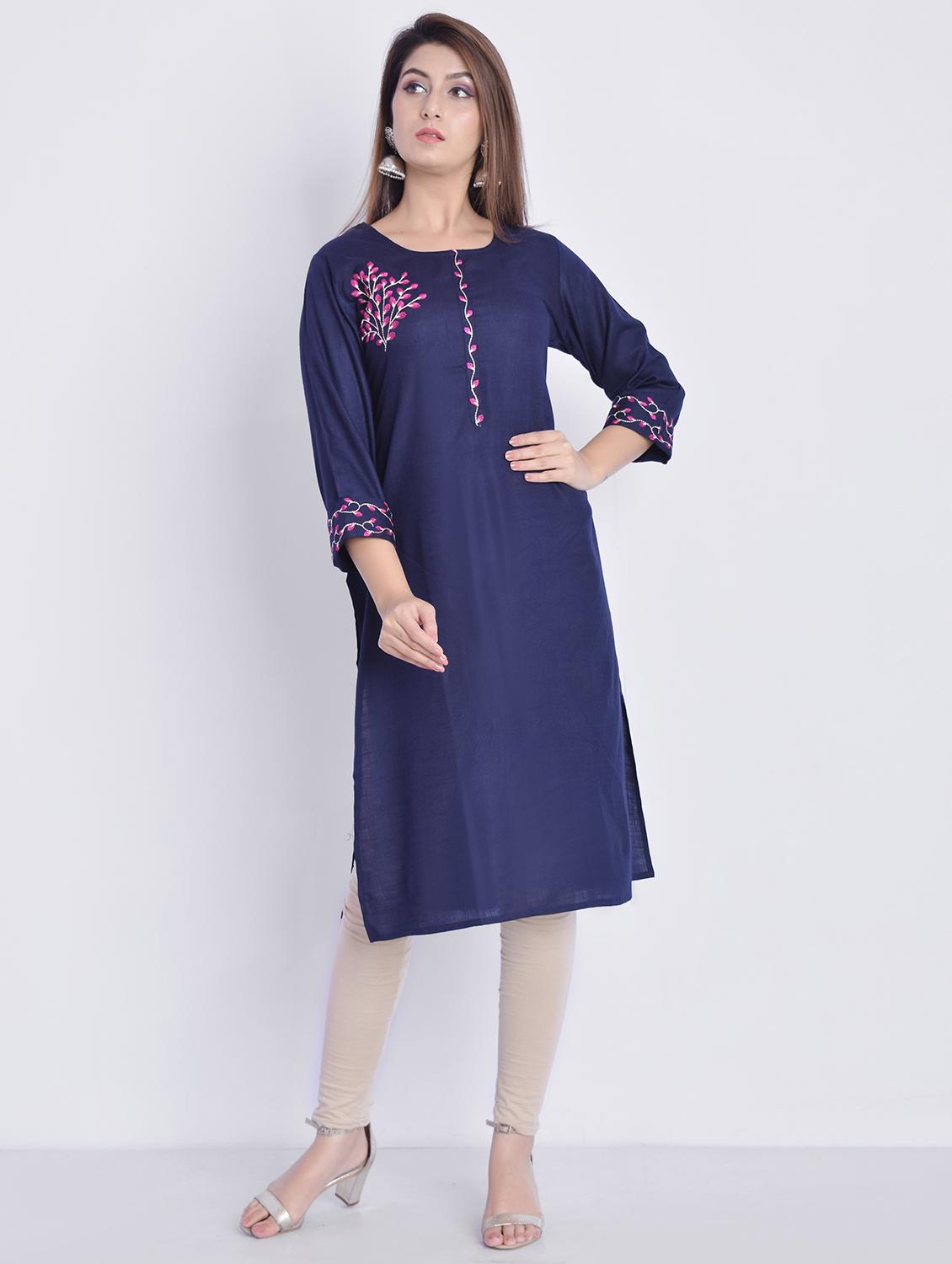 women embroidered round neck straight kurta - 21145407 - Zoom Image - 0