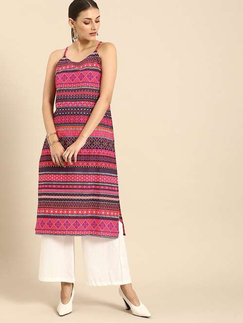 women printed shoulder strap straight kurta - 21145410 -  Standard Image - 0