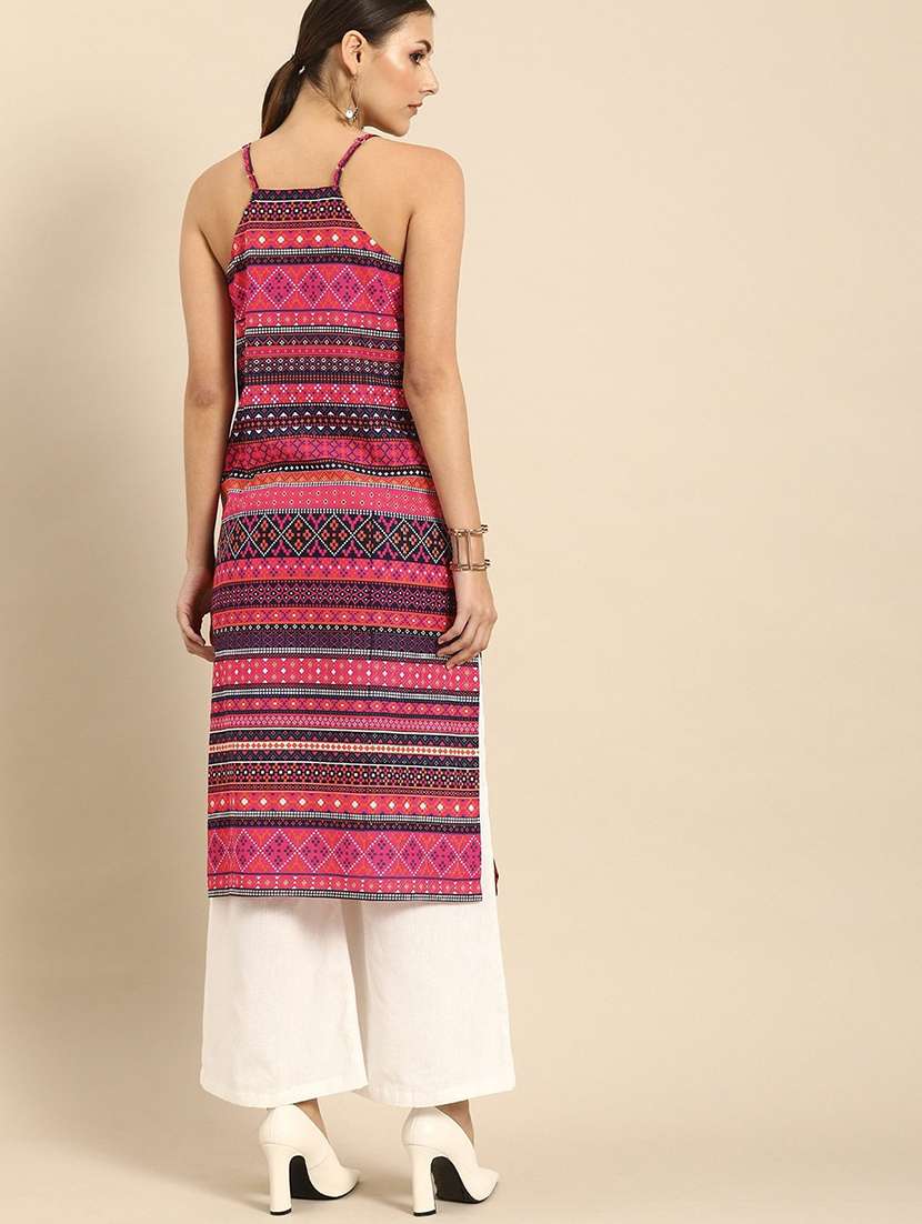 women printed shoulder strap straight kurta - 21145410 - Standard Image - 3