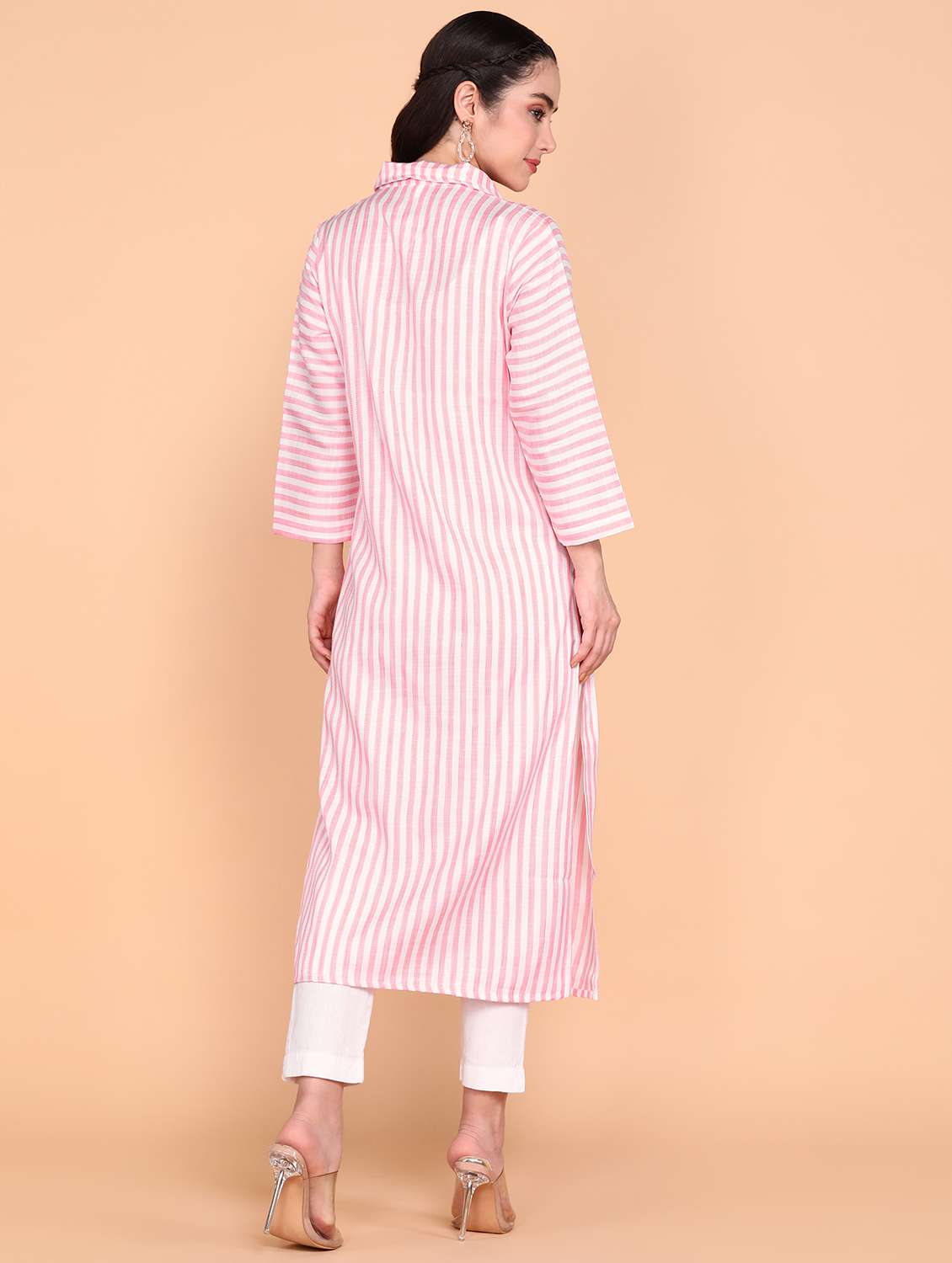 women striped collared straight kurta - 21145414 - Standard Image - 3