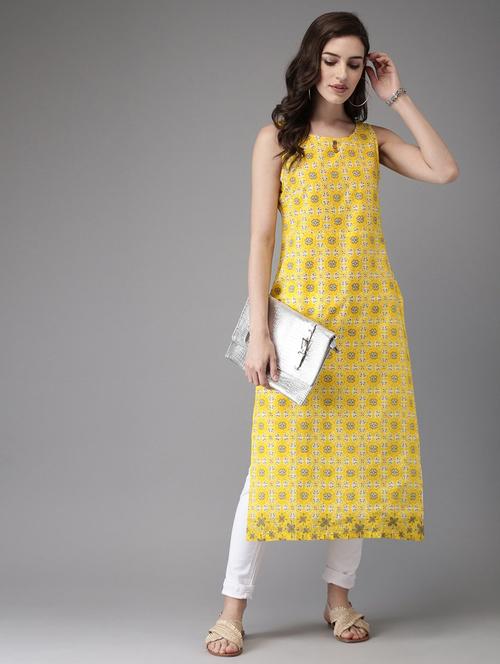 yellow floral print straight kurta - 21145418 - Standard Image - 0