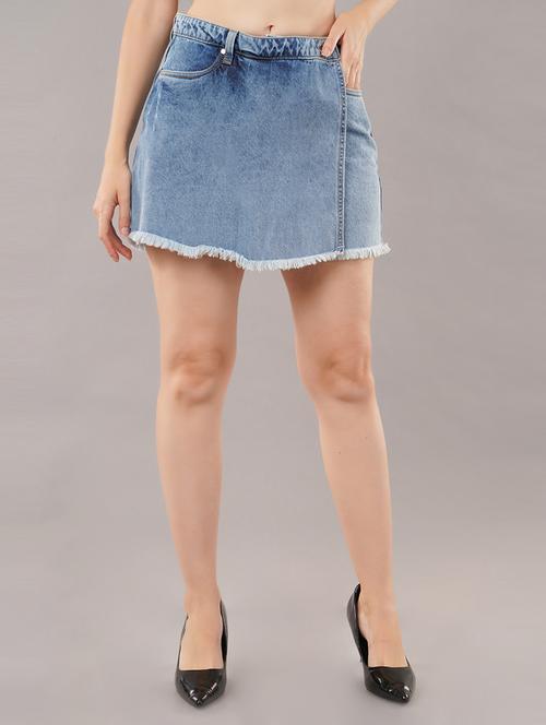 solid light blue denim skorts - 21145460 -  Standard Image - 0