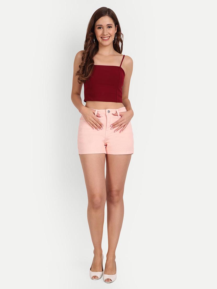 solid pink denim hot pant shorts - 21145463 - Standard Image - 3