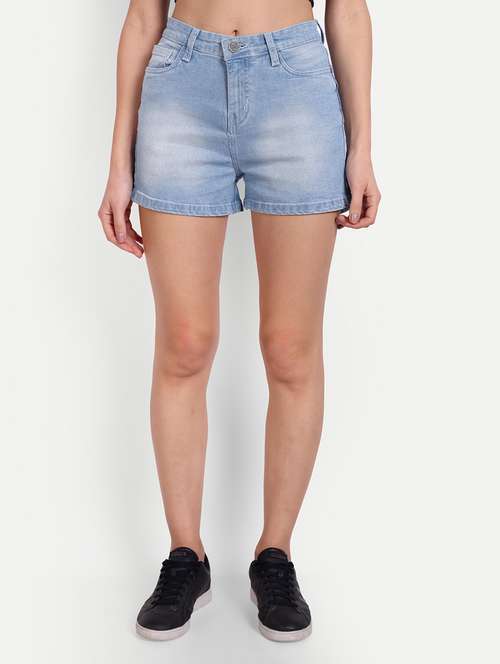 solid light blue denim shorts - 21145467 -  Standard Image - 0