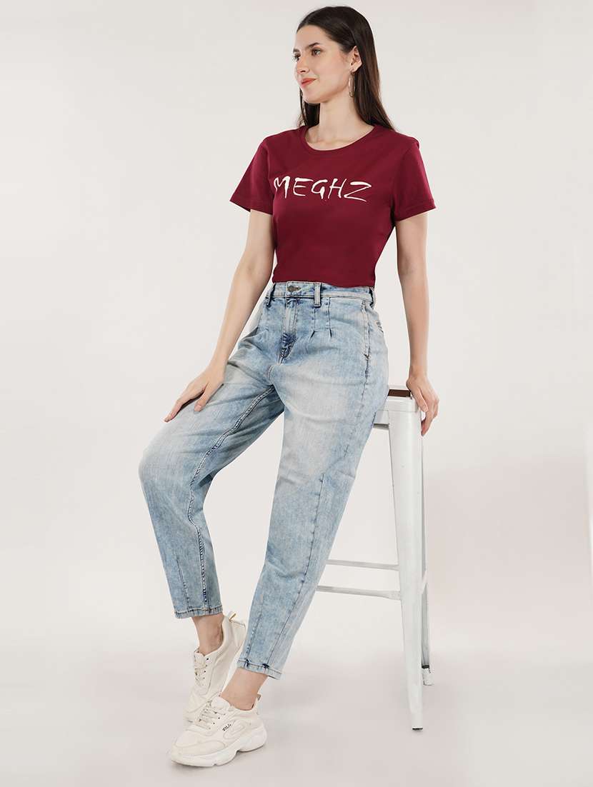 Women Solid Mid Rise Mom Fit Jeans 