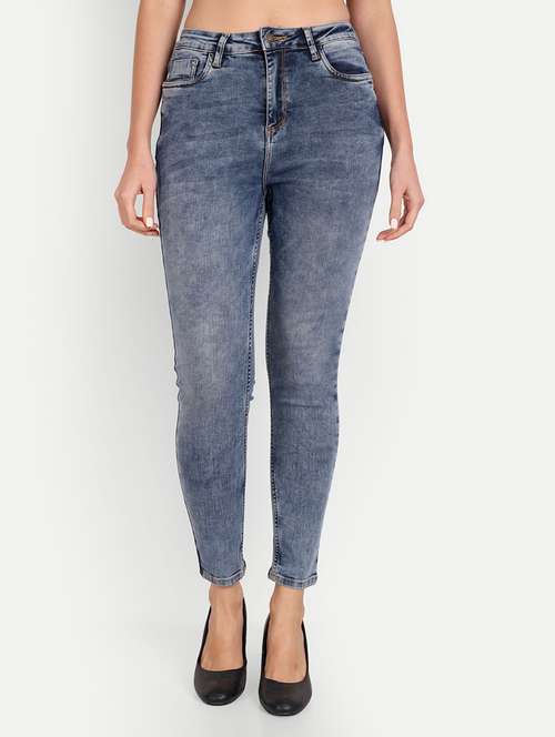 solid blue washed slim fit denim jeans - 21145478 -  Standard Image - 0