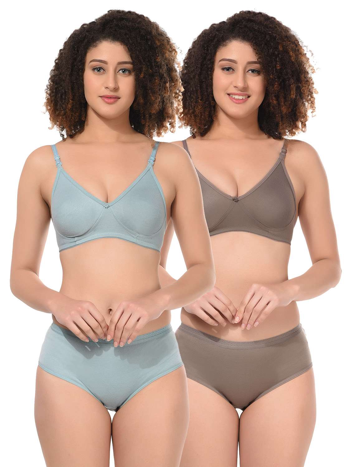 pack of 2 multi coloured hosiery bra and panty set