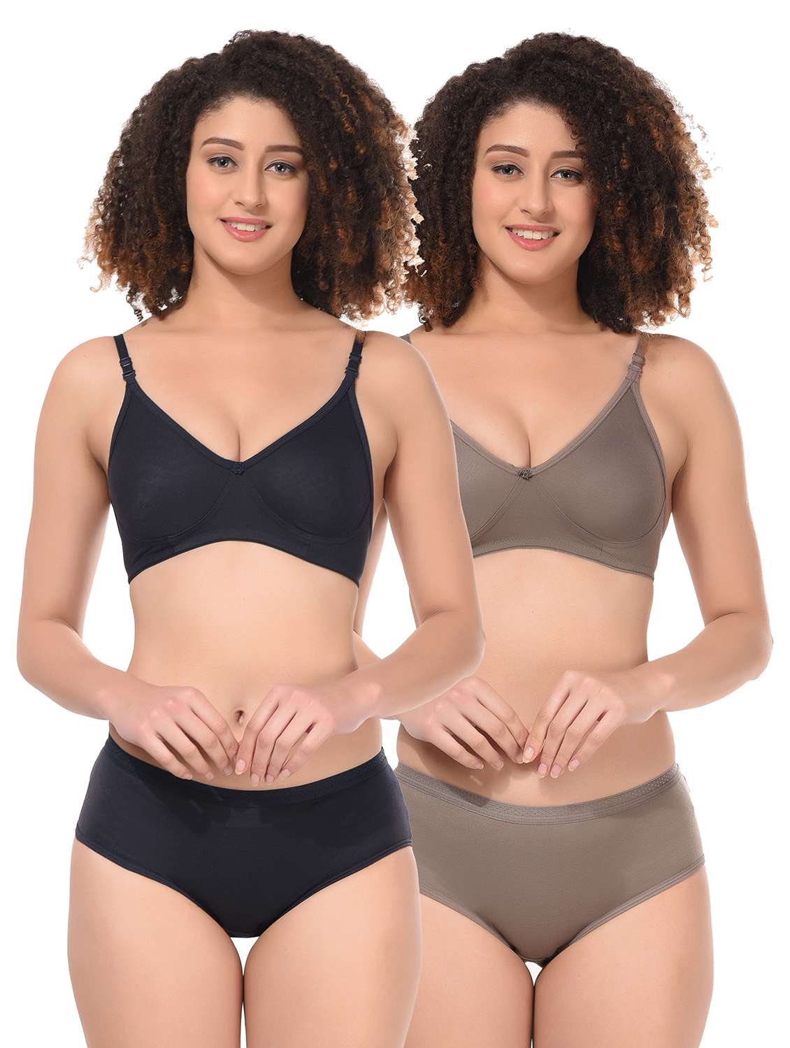 pack of 2 multi coloured hosiery bra and panty set