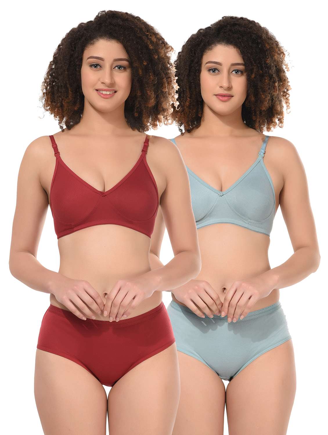 pack of 2 multi coloured hosiery bra and panty set