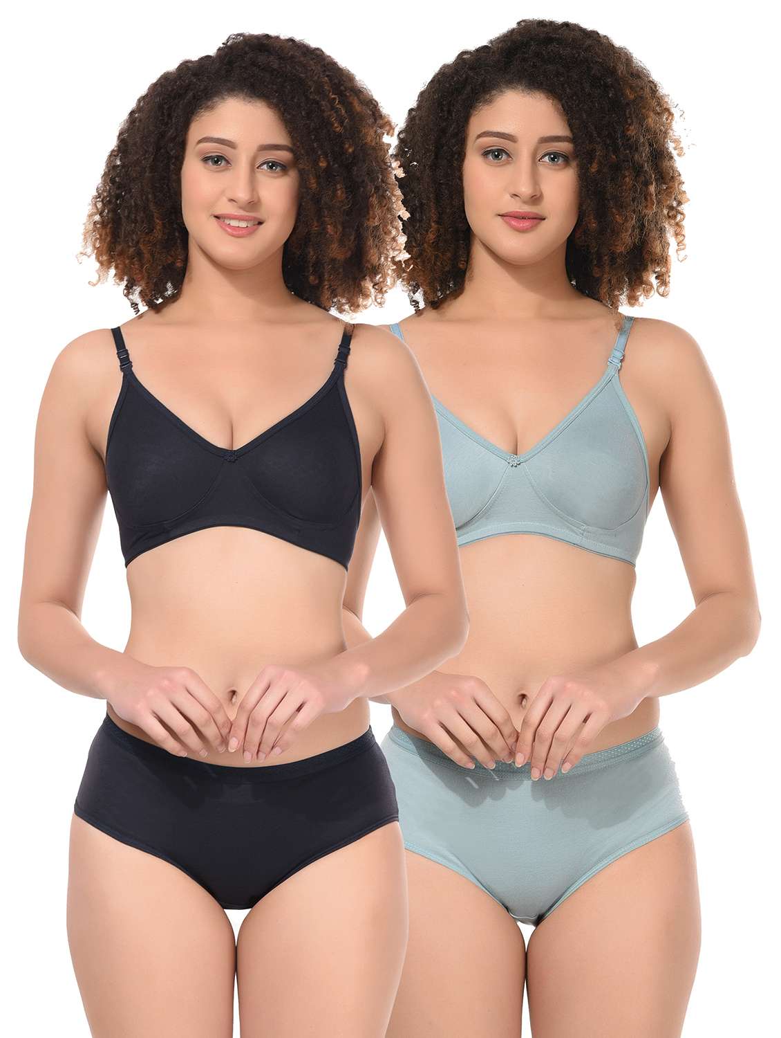 pack of 2 multi coloured hosiery bra and panty set