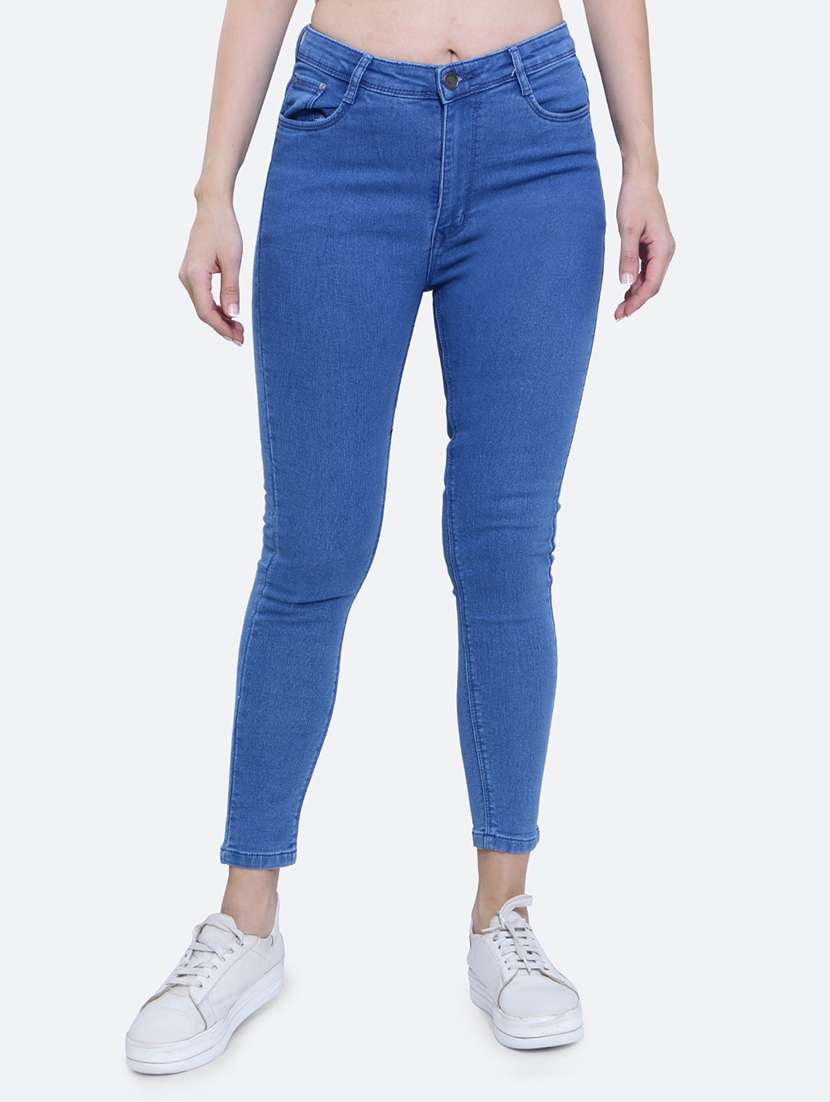 solid blue denim jeans