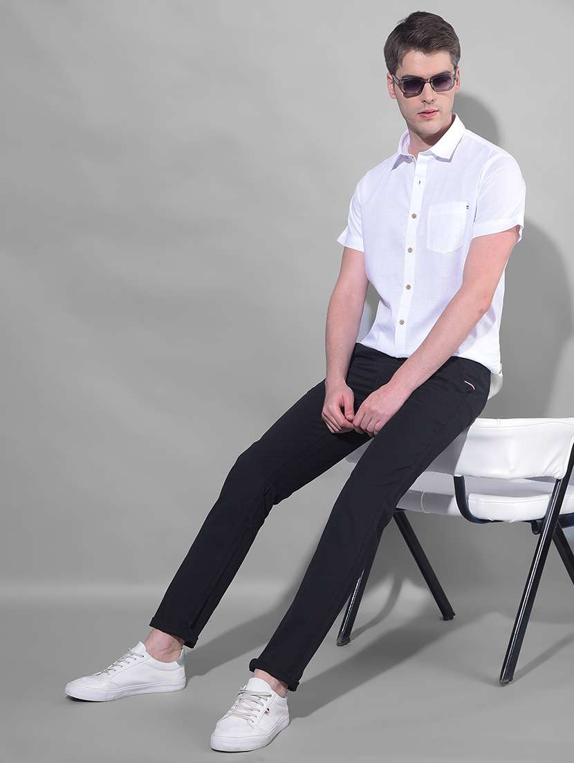 solid black casual chinos trouser - 21145888 - Standard Image - 3
