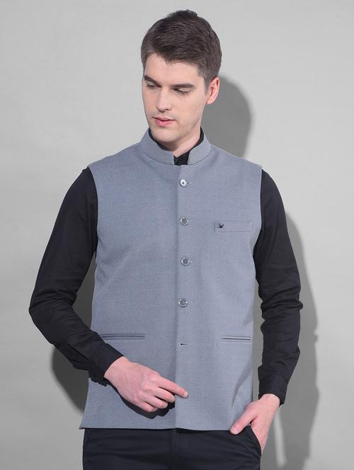 men grey solids sleeveless waist coat - 21145910 - Standard Image - 0